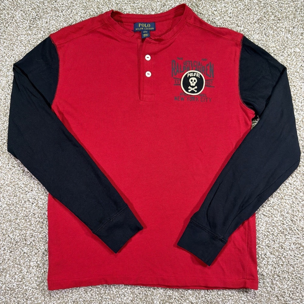 Polo Ralph Lauren Longsleeve Henley Skull Crossbones Men's S/M Or Kids L 14-16